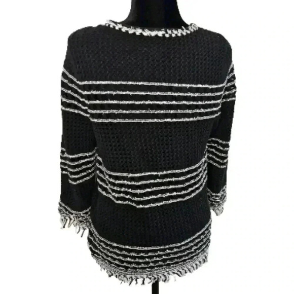 Ann Taylor Womens Black And White Frayed Knit Zip Up Sweater M - Picture 4 of 12